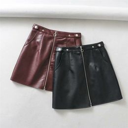 Skirts early spring European and American style women's wholesale high waist pocket zipper PU leather skirt high quality 230417