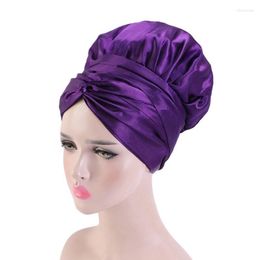 Beanies Beanie/Skull Caps Women Double Layer Elastic African Hair Care Night Satin Cover For Long Turban Bonnets With Ribbon