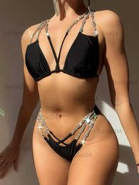 Women's Swimwear 2023 Sexy Shiny Crystal Diamond Bikini Women Swimsuit Female Swimwear Two pieces Bikini set Chains Bather Bathing Suit Swim Lady T230417