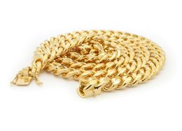 MENS 10mm MIAMI CUBAN LINK CHAIN BOX CLASP LOCK 14K GOLD PLATED NECKLACE