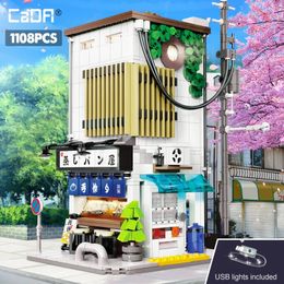 Blocks 1108 Pcs Cada City LED Japanese Steamed Bun House Architecture Building Blocks Friends Shop Figures Bricks Toys for Kids Gifts 231116