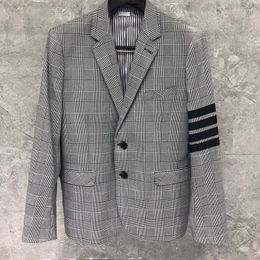 Men's Suits Gray Lattice Formal Man's Suite Blazer Men Clothing Casual Jacket Single Breasted Notched Pocket Winter Coat Korea Style