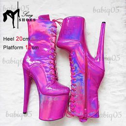 Boots 20CM/8 Inch Color-changing High Heels Women's ANKLE Boots Side Zipper Trendy Pole Dancing Shoes Model Fashion Show Stilettos T231117