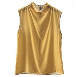 Women's Tanks Crop Top Women Natural Silk Tank Velvet Vintage Stand Collar Mujer Clothing Korean Fashion