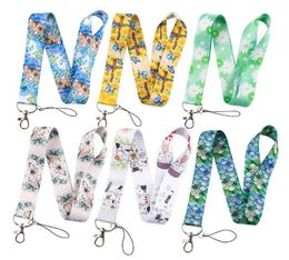 Cute Cartoon Cat Corgi Flowers Neck Strap Keychain Badge Holder ID Card Pass Hang Rope Lanyard for Cell Phone Straps Key Rings Accessories