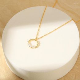 Pendant Necklaces Girls Pearl Gold Plated Clavicle Chain Zircon Circle Women Delicate Necklace Minimalist Design Ins Trendy Jewellery