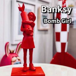 Decorative Objects Figurines Imitate Banksy Hugging Bomb Girl Statue Hugger Peace Sculpture Street Art Design Ornaments Office Home Decor Y23