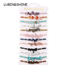 Cuff 12pcs/lot Natural Stone 7 Chakra Bracelets for Women Reiki Healing Crystal Bracelet Tiger Eye Lapis Lazuli Chip Gravel Jewellery 231116