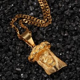 Pendant Necklaces Hip Hop Gold Colour 316L Stainless Steel Jesus Piece Pendants For Men Jewellery With 24inch Cuban ChainPendant Godl215g