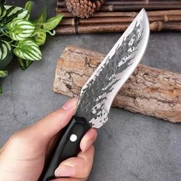 1pcc Hand Forged Outdoor Camping Knife, Handle Stainless Steel Meat Cleaver, High Hardness Pocket Knife, Fruit Knife, Small Straight Knife