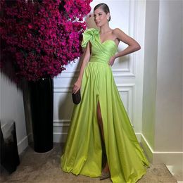 A Line One Shoulder Formal Dresses Stain Party Dress For prom Mint Special Occasion Dresses With Bow Side Split robe soiree