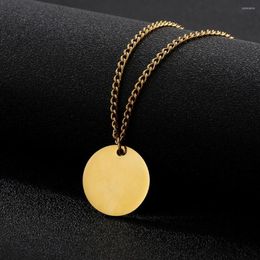 Chains Fongten Round Pendant Necklace Stanless Steel Dog Tags Retro Link Chain Long Adjustable Men Necklaces Fashion Jewelry