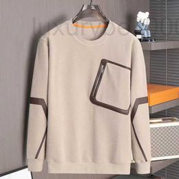 Men's Hoodies & Sweatshirts Designer Lamb Fleece Panel Leather Zipper Design High end Luxury Sweater Long Sleeve Round Neck T-shirt Trendy Pullover Loose