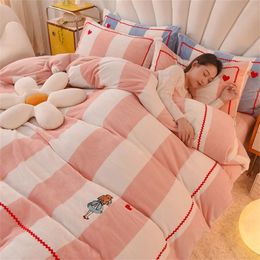 Bedding sets Milk Velvet Sets Embroidered Printed Bed Linen Thicken Warm Quilt Cover Sheet Pillowcase Twin Queen King Bedroom Decor 231116