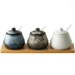 Storage Bottles Japanese-Style Seasoning Jar Combination Set Household Kitchen Salt Tank Box Ceramic Pepper