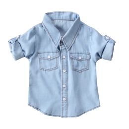 Kids Shirts lioraitiin 16Years Baby Girls Boys Gentleman born Fashion Turn Down Collar Denim Coat Shirt Outwear Clothes 230417