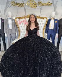 Glitter Black Sequins Sweetheart Ball Gown Quinceanera Dresses For Girls 2023 Correst Celebrity Party Gowns Graduation Robe De Ba 322