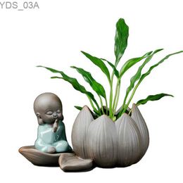 Planters Pots Creative Little Monk Zen Ceramic Hydroponic Succulents Flower Pot Purple Clay Flower Vase Small Ornaments Home Living Room Decor YQ231117