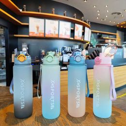 water bottle 1000ml Outdoor Fitness Sports Water Bottle Gradient Water Bottle Scrub Straight Drinking Cup Portable Lifting Cover Car Cup P230324 good