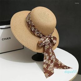 Wide Brim Hats Summer Bow Ribbon Large Eaves Straw Hat Women's Style All-match Vacation Beach Sun-proof Sun