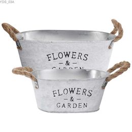 Planters Pots 2 Pcs Retro Flower Vaseative Retro Flower Vase Vintage Metal Bucket Vase Planting Iron Flowerpot Office Retro Flower Vaseation YQ231117