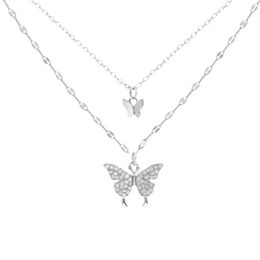 Pendant Necklaces Silver Plated Exquisite Doubles Women Butterfly Necklace Ladies Fashion Multi Layer Clavicle Chain Women's Jewelry Gift Z0417