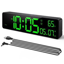 Desk Table Clocks Digital Clock with Time Date Indoor Temperature 2 Alarm Clocks 1224H Snooze 10" Large Display Clock for Wall Mount Desk 230414