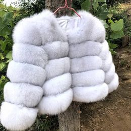 Women's Fur Faux Fur 50CM real fox fur coat women winter thick fur jacket short fur coat wholesale genuine fox short sleeve 231117