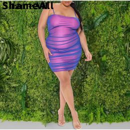 Plus Size Dresses Sexy Mesh Strap Sleeveless Bodycon Mini Dress Women 4XL Summer Party Night Club Sling Vestidos Outfits