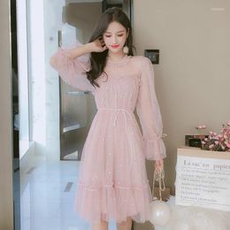 Casual Dresses 2023 Spring Autumn Female O-neck Stars Sequined Mesh Shiny Fairy Dress Women Elegant Bling Gauze Princess Puff Y497