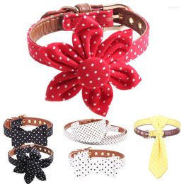 Dog Collars Dot Pet Collar Leash Cat Bow Tie PU Leather Collier Chain Perro Bandana Sunflower Red For Small Large Dogs Teddy Chihuahua