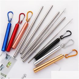 Drinking Straws Sts Portable Retractable St Reusable Metal With Case Set Washable 304 Stainless Steel Boba Tubes Bar Accessories Dro Dhfml