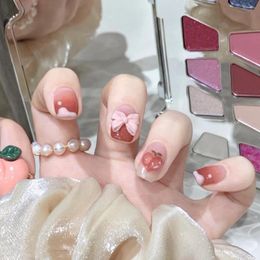 False Nails Short Diamond Peach Fairy Ice Transparent Manicure Products Reusable Adhesive Fake Nail Supplies Glue Press Things