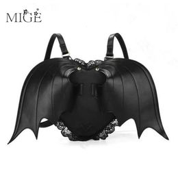 Evening Bags Mini Women's Backpacks Trend Heart Lace Female Bag Small Halloween Bags Black Bat Wings Rucksack For Girls Fashion Backpack 231117