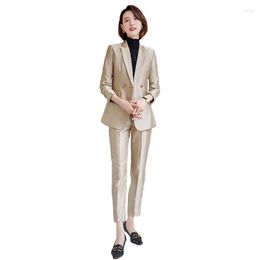 Women's Two Piece Pants Women Professional Suits Fashion Spring High End Slim Striped Blazer And Office Ladies Work Wear