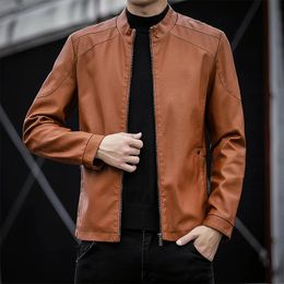 Men's Jackets Autumn Leather solid color Slim Pu high quality black khaki mens leather jackets 231116