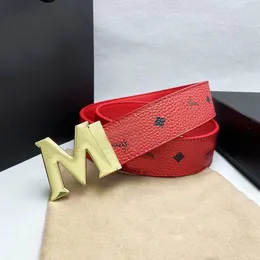 Belts for Men Designer Fashion Mens Womens Belt Gold Letters Buckle 3.3cm Width Red Leather with Box Designers Belt Mens Fkos