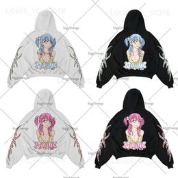 Men's Hoodies Sweatshirts Cartoon Beautiful Girl Printed Trendy Oversized Hoodie Women Y2k American Retro Streetwear Loose Casual Zipper Sweatshirt Women T231117