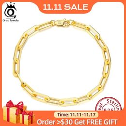 Bangle ORSA JEWELS Gold Plated Genuine 925 Sterling Silver Paperclip Link Chain Bracelet for Women Men 7 8 9 Inches Bracelet SB109 231116