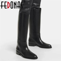 Boots FEDONAS est Women Knee High Boots Autumn Winter Low Heels Party Casual High Quality Genuine Leather Shoes Woman 231116