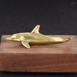 Decorative Figurines Solid Brass Dolphin Ornaments Vintage Animal Desktop Decorations Miniatures Tea Pet Home Decor