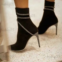 Boots 2023 Autumn And Winter New Snake-shaped High-heeled Elastic Boots Diamond Socks Boots Knit Short Boots T231117
