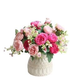 Decorative Flowers & Wreaths White Silk Peony Artificial Decorative Flowers Rose Wedding Home Diy Decor Big Bouquet Craft Accessories Dhj06