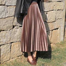 Skirts Pleated Long Skirt Women Fall Winter Korean Velvet High Waist Casual Loose Office Lady Clothes Bottoms Plus Size Midi Skirt 230417