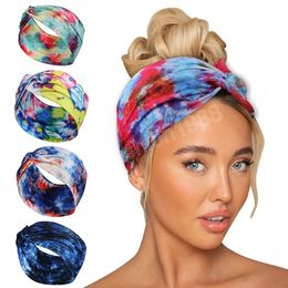 Fashion Milk Silk Tie Dye Wide Knotted Headbands Vintage Sports Yoga Bandana Hairband Headwear Hair Accessories For Women