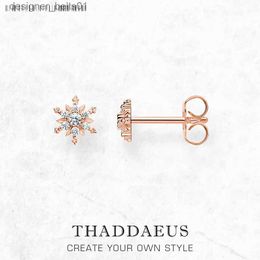 Stud Rose Gold Snowflake Ear Stud Europe Fine Jewerly For Women Winter Romantic Gift In real 925 Sterling SilverL231117