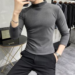 Men's T Shirts Autumn Winter Fleece Shirt For Men Asian Size Half Turtleneck Long Sleeve Slim Fit Mens Basic T-Shirts Camisetas Hombre M-3XL