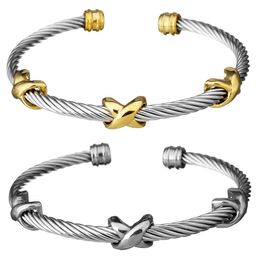 Stainless Steel Bracelet Designer Cable Bracelets for Women Men Gold Silver Cross Bangle Open Cuff Fashion Jewelry Man Party Christmas Gift Drop Shipping YMB022