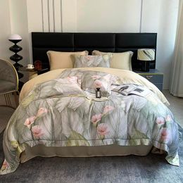Bedding Sets Bright Vibrant Multi-Colorful Tropical Leaves Duvet Cover 800TC Lyocell Soft Comfortable 4Pcs Set Bed Sheet Pillowcases