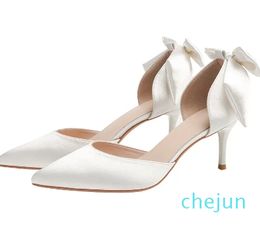 Wedding Shoe Summer Women's White Design Niche High Heels French Bride Bridesmaid With Slim Heel And Bow